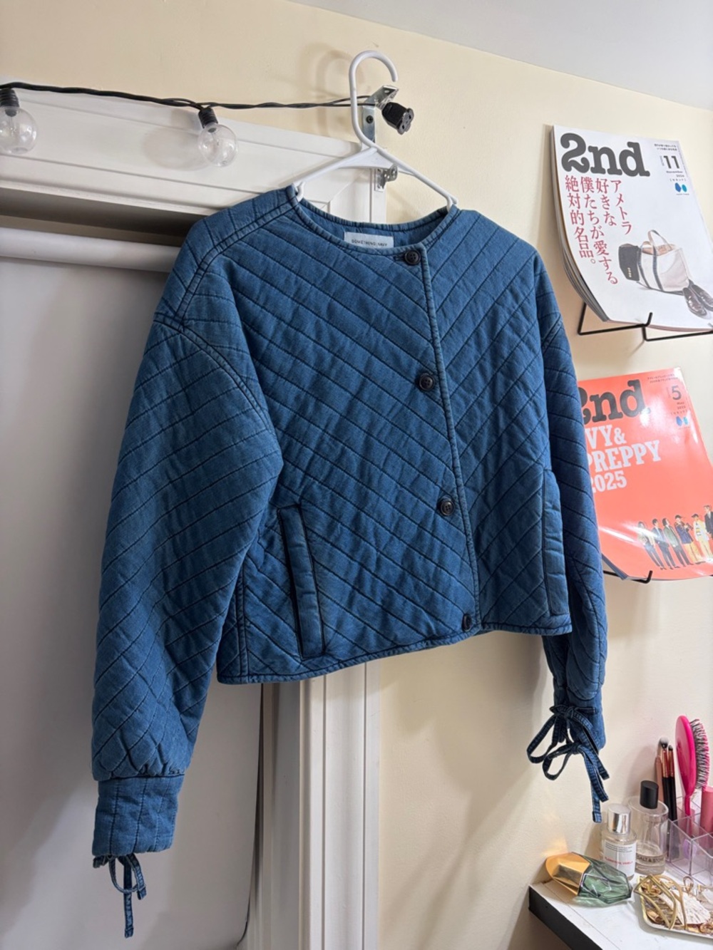 SOMETHING NAVY Quilted Blue Button-Front Jacket